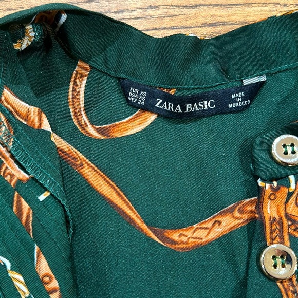 ZARA Emerald chain belt silky dress size XS - Picture 8 of 11